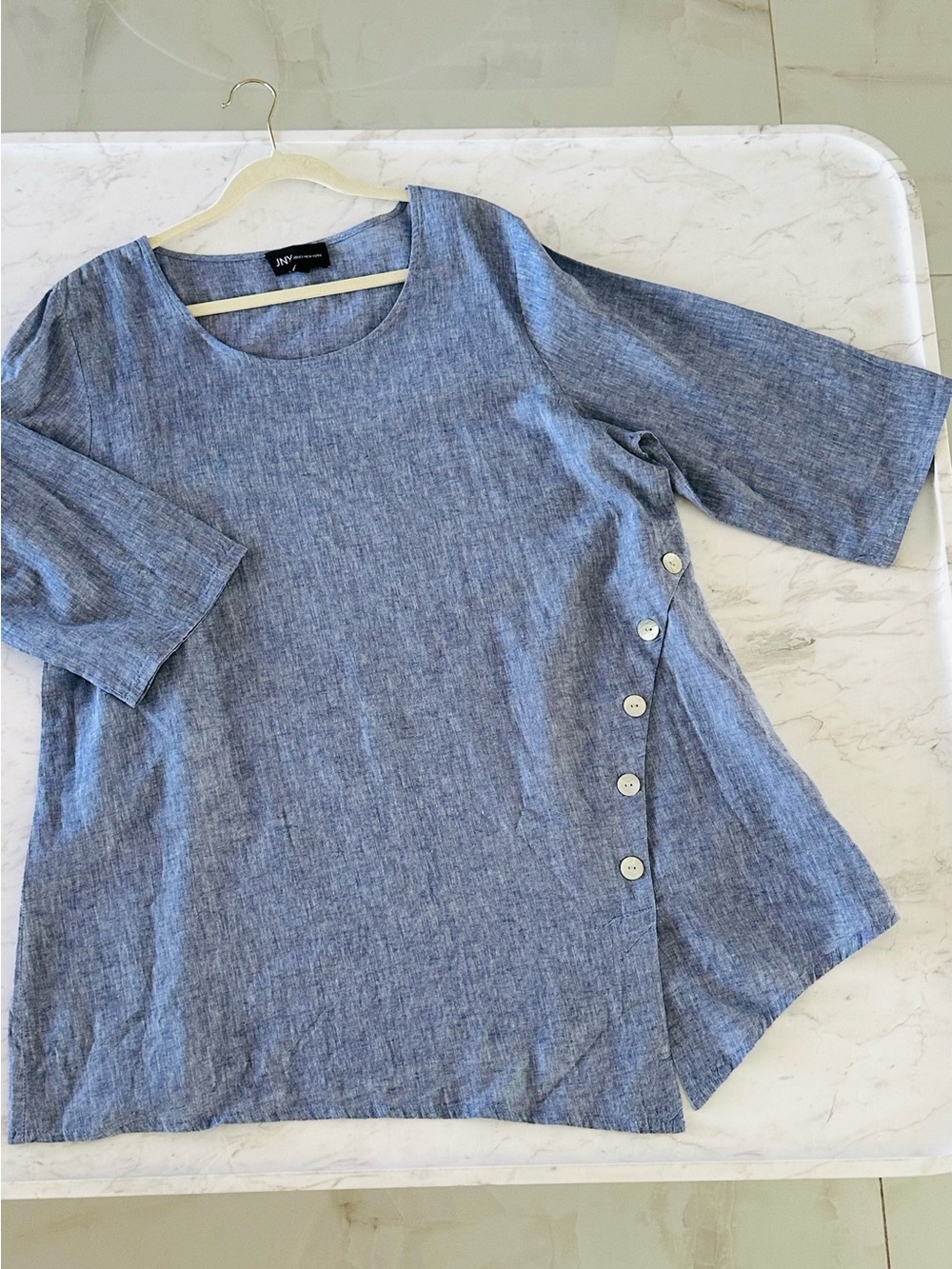 JNY Jones New York Linen and Cotton Blue Tunic Top Women’s Size 1X